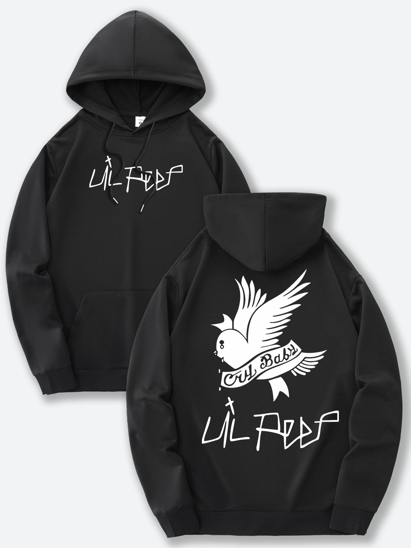 

Men s black hooded sweatshirt with front and back prints and an adjustable drawstring hood, perfect for all seasons. 3XL