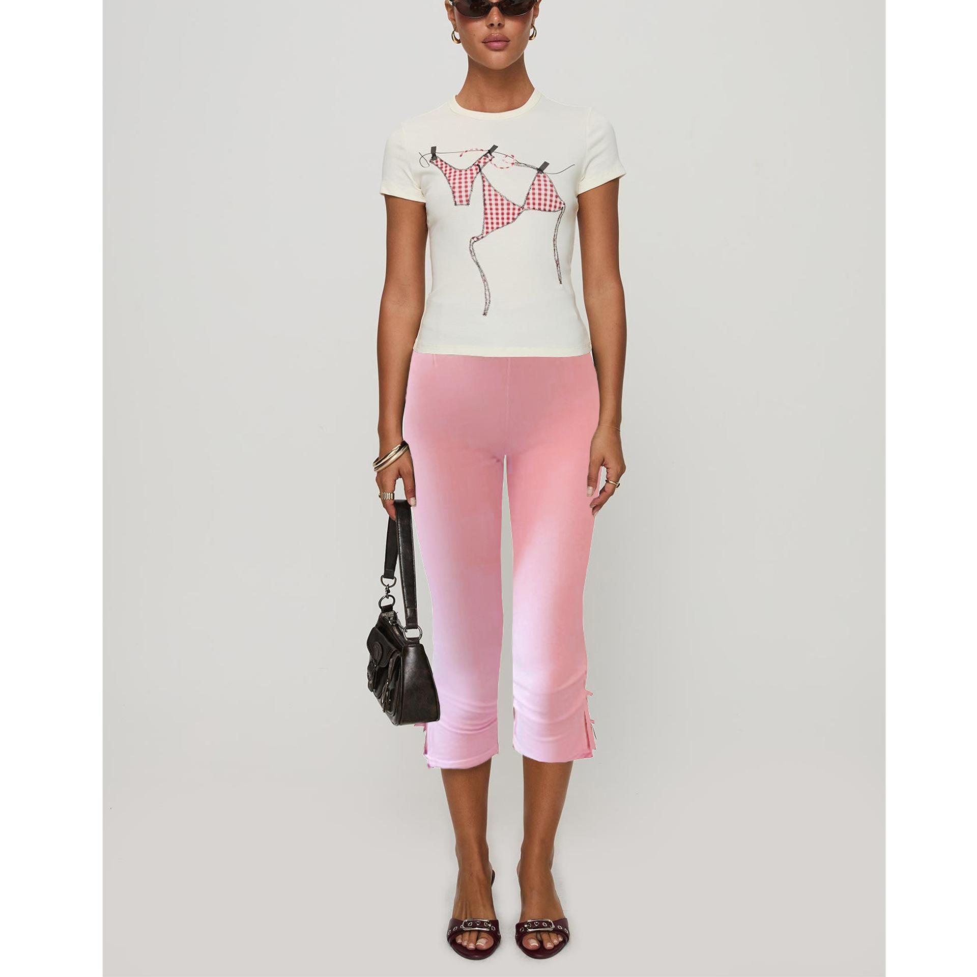 

Women s Slit Hem Cropped Pants L рожевий