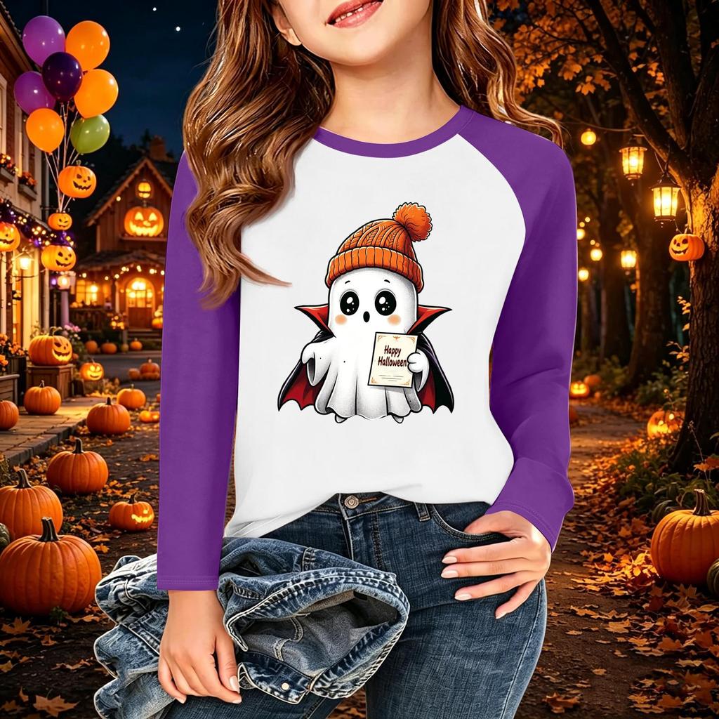 Kids' Halloween Printed Long Sleeve Neck T-Shirt for Casual Wear