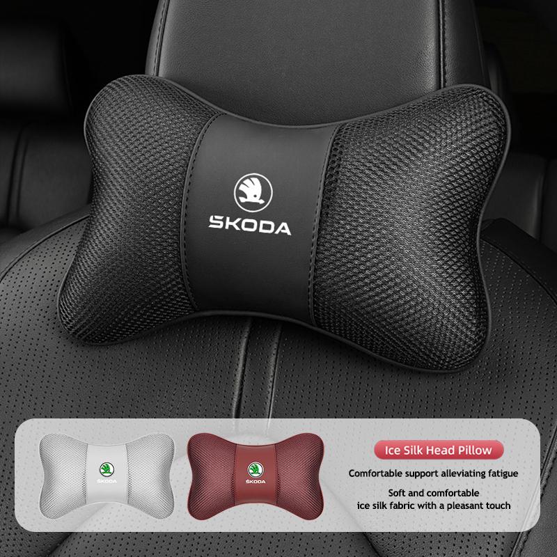 1Pcs Car Seat Headrest Ice Silk Neck Pillow Support Pad For Skoda Kylaq Elroq Kodiaq Octavia Enyaq Kamiq Scala Rapid Superb Yeti