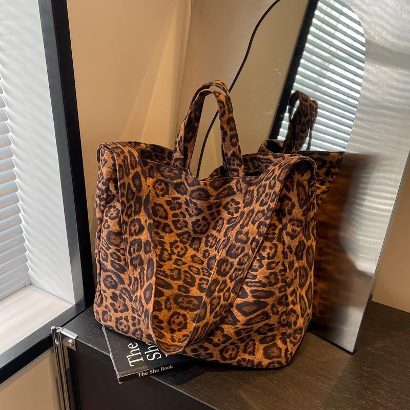 Leopard print canvas commuting lazy wind bag women's fashion portable large-capacity shoulder bag tote bag