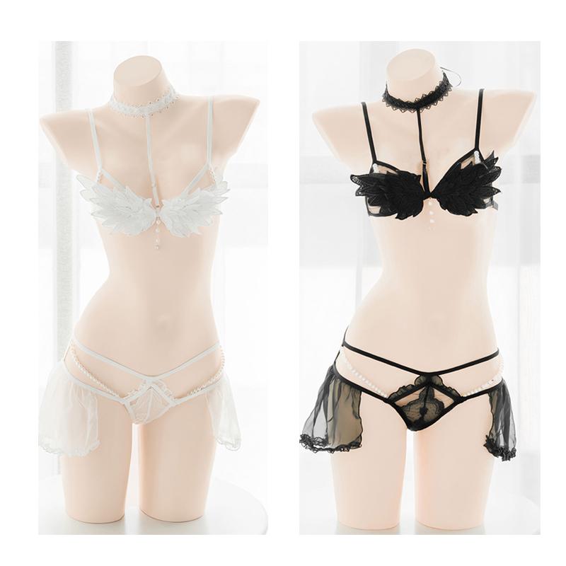 Sweet and Cute Angel & Demon Cosplay Lingerie Set Lolita Wings Bra and Panty Set Women Underwear Drop Ship