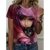 Womens Slim Fit Short Sleeve T-Shirt With 3D Cartoon Animal Print Digital Printing Casual Top