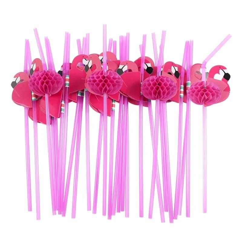 Reusable Flamingo Pineapple Drinking Straws Tropical Party Supplies for Hawaiian Summer Pool Beach Decorations & Wedding Themes
