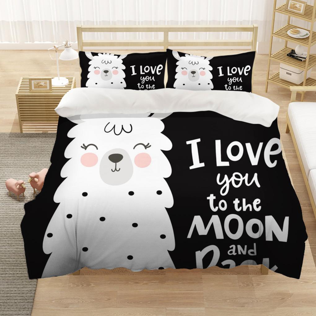 Alpaca Duvet Cover King/Queen Size Alpacas In Love Pattern Bedding Set Black White Argentina Animal 2/3pcs Polyester Quilt Cover
