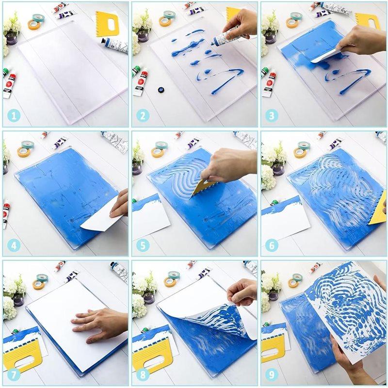 Good-Gel Printing Plate 5 X 7 Inch For Stamping, Cardmaking Printmaking With Stencils, Gel Painting Plate 4 Scrappers