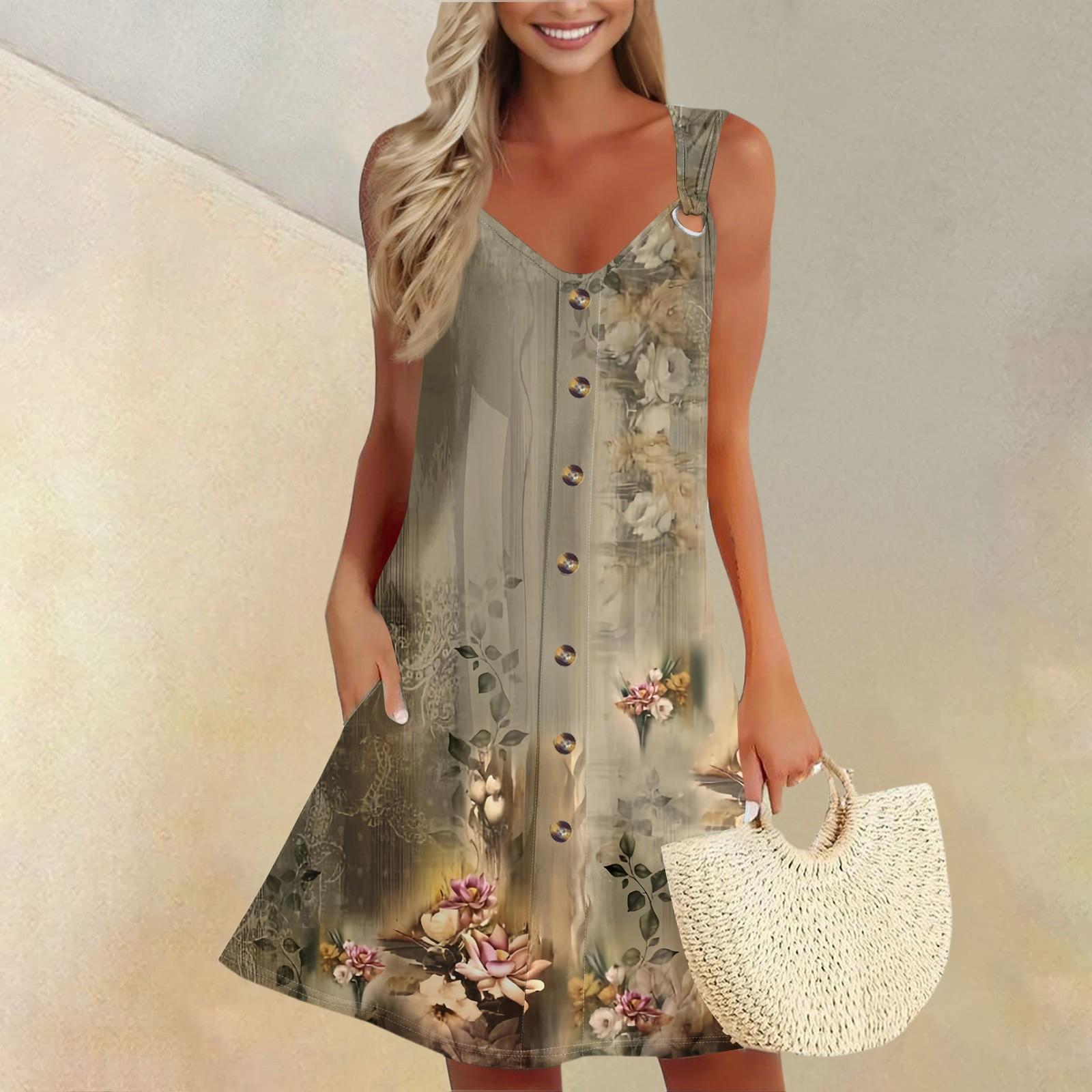 

Жіноча літня сукня з кишенею, безрукавка, сарафан з квітковим принтом XXXL