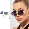 Fashion Sunglasses for Women Men- Octagon Frameless Sun Glasses Black Shade Polygon Tinted Eyewear