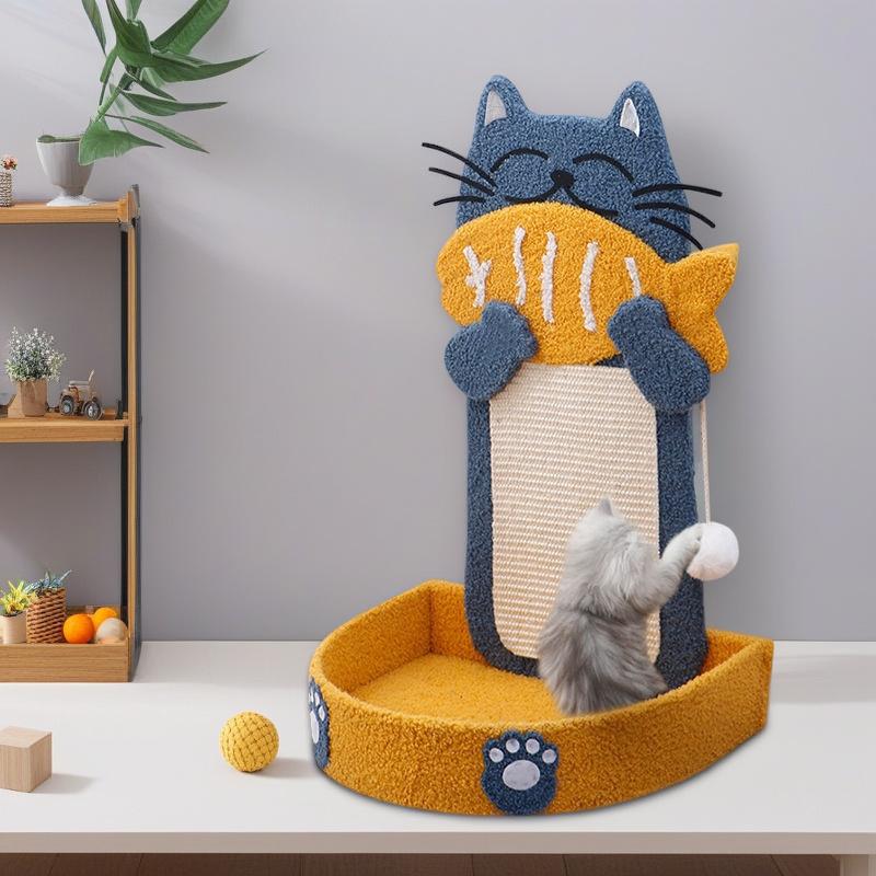 Sisal Cat Scratching Post Cute Cartoon Fish Vertical And Horizontal TwoWay Scratcher Bed Durable For Indoor Cats Kittens Home