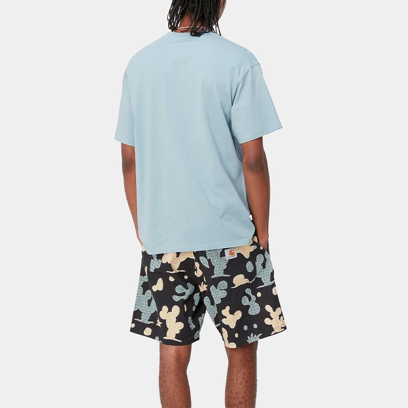 Carhartt WIP Loose Side Slit Embroidered Crew Neck Short Sleeve Regular T-Shirt Unisex Tops Blue I033000-0RO-XX