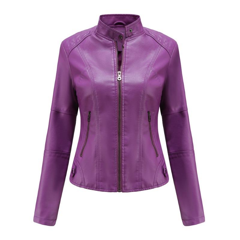 Stand-up Collar Leather Jacket Women's New Leather Jacket Women's Jacket Slim Thin Small Coat Women's Motorcycle Clothes