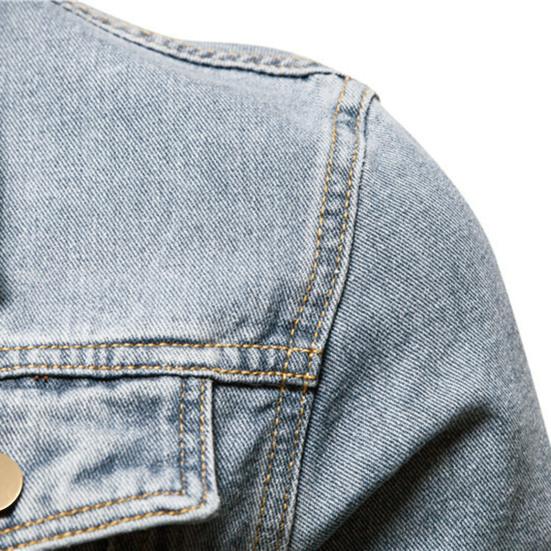 Spring Men Denim Jacket Lapel Single Breasted Solid Color Fashion Motorcycle Jeans