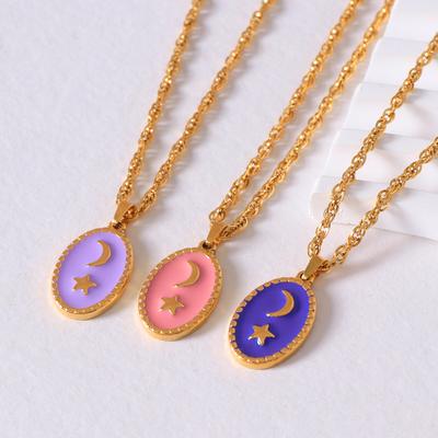 French Retro Star Moon Necklace Personalized Fashion Ladies Dripping Oil Pendant