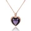 Purple Crystal Amethyst Gemstones Diamonds Heart Pendant Necklaces for Women Rose Gold Filled Jewelry Gifts New