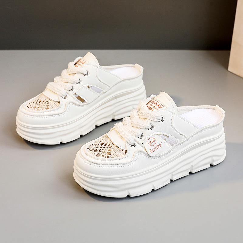 W3610 Breathable Women's Knit Sandals - 2024 Summer, Hollow Out, Thick Sole, Plus Size, Inner Heel Lift, Casual Fashion.