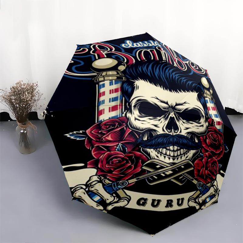 1PC Skull Scissors Artwork Automatic Umbrella - Suitable Travel Outdoor Portable Umbrella Birthday Gift Daily Essentials