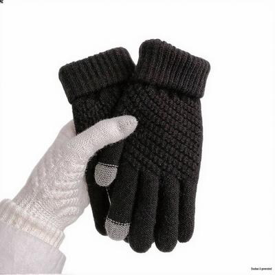 Damen Winter Radfahren Touchscreen Strickhandschuhe - Warm, Fleece-gefüttert, Doppellagig mit Ananas-Design