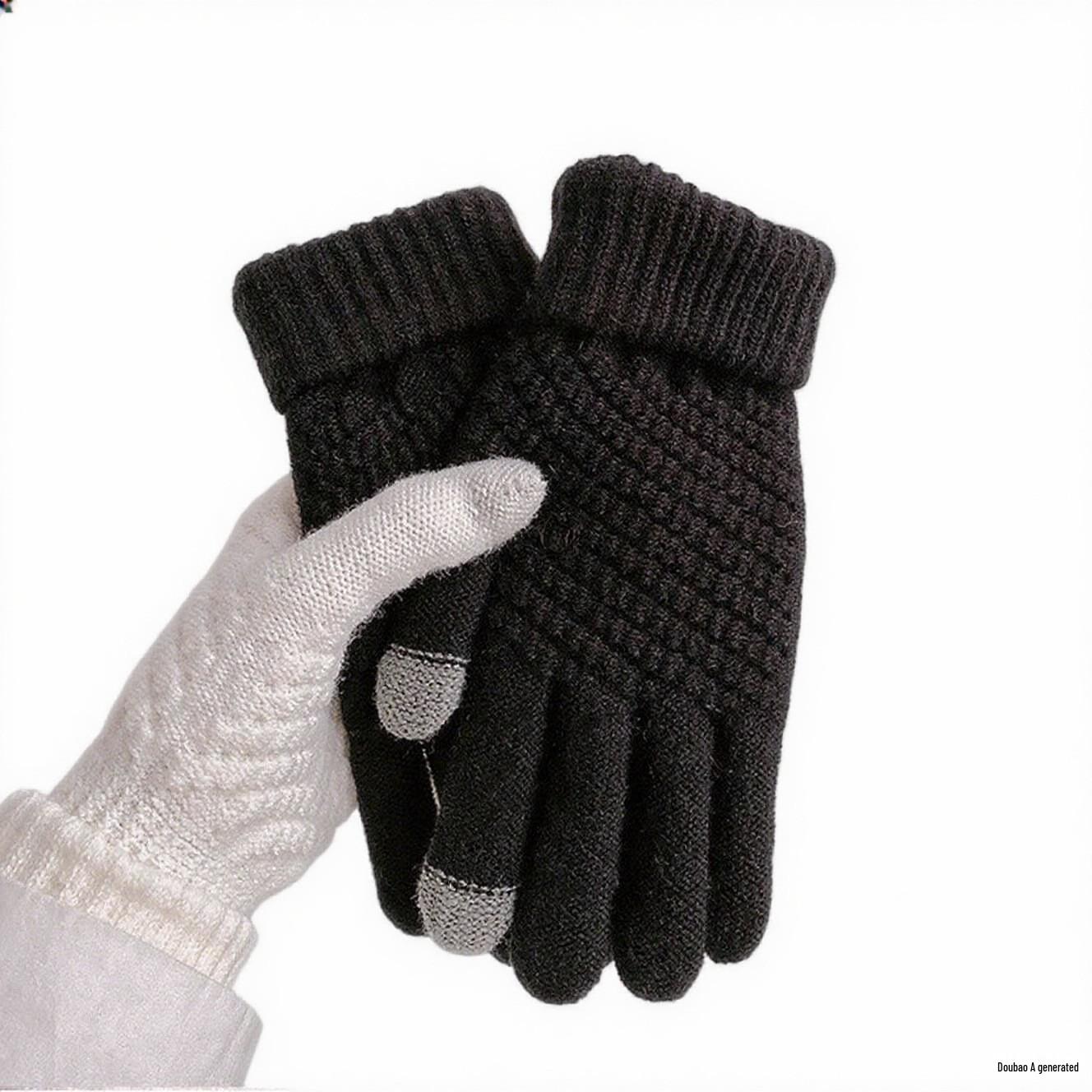 

Женские зимние велосипедные сенсорные вязаные перчатки - Теплые, на флисовой подкладке, двойной слой с ананасовым дизайном One Size чёрный