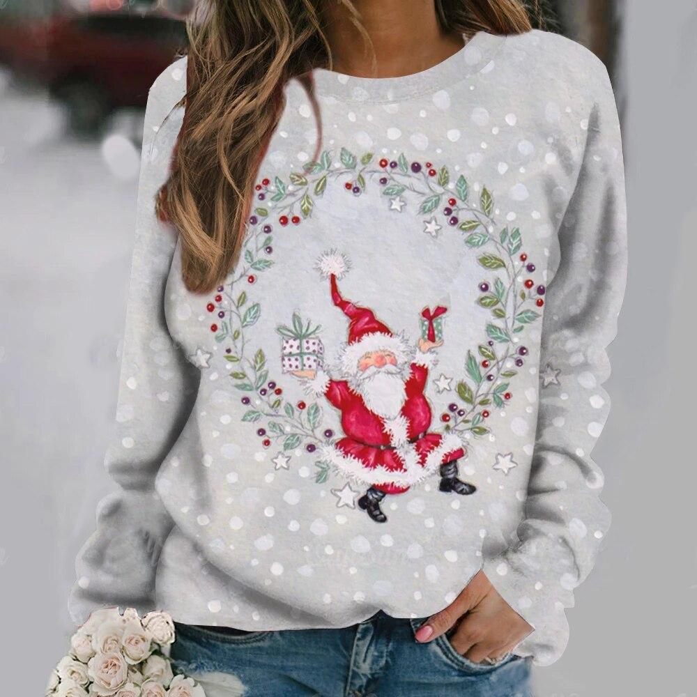 Sudadera con capucha con estampado digital 3D de Papá Noel navideño, nuevo estilo europeo y americano con mangas en los hombrosWA2