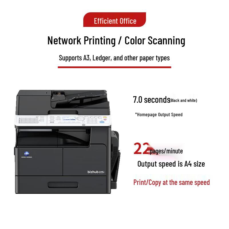 Konica Minolta bizhub 225i A3/A4 Multifunction Printer CN plug (adapter included)