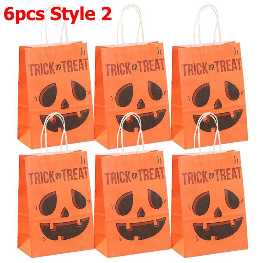 6pcs Halloween Theme Gift Paper Packaging Bag Reusable Eco-friendly Party Goodie Bag Creative Gift Bag Party Favor Supplies
