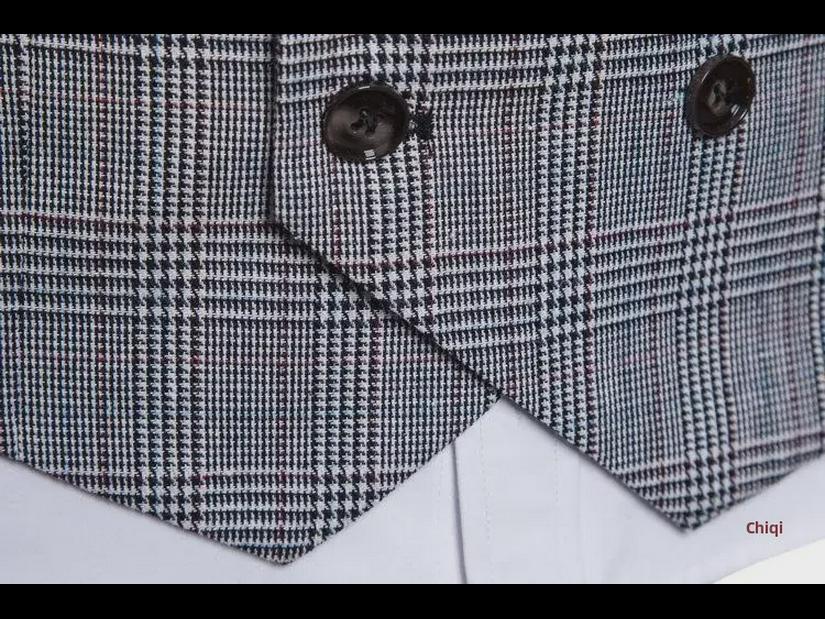 Spring & Autumn Men's Double-Breasted Plaid Suit Vest - Korean Slim Fit