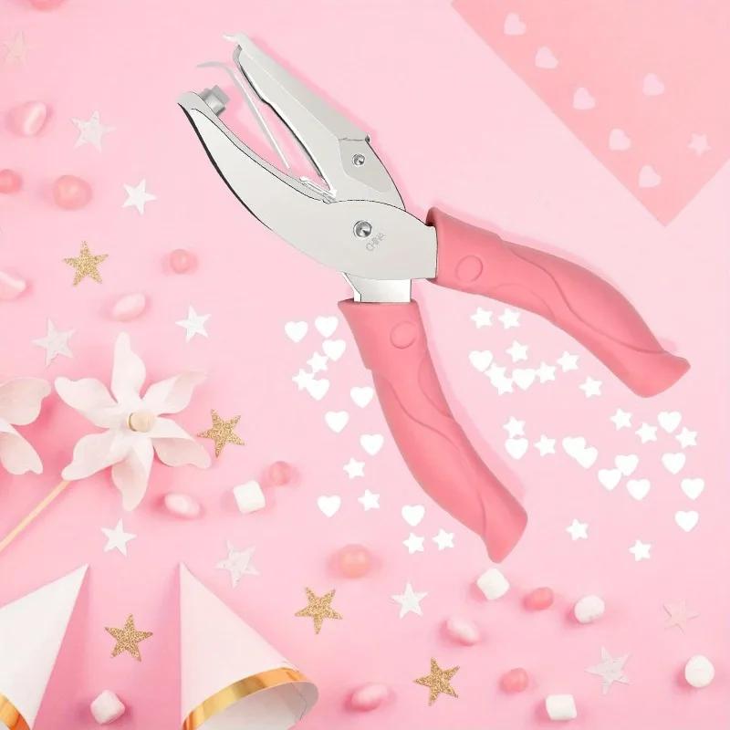 1/2Pcs Handheld Hole Paper Punch Heart/Star/Circle Hole 1/4 Inch Metal Single Hole with Soft-Handled for Tags Clothing Ticket