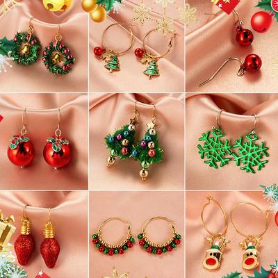 Orecchini a bottone creativi a forma di albero di Natale e campana pupazzo di neve - Accessori festivi per le vacanze per donne