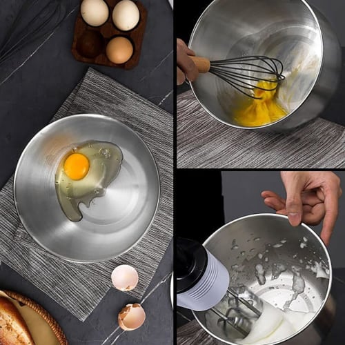 NICE FIVE Deep Bowl, Stainless Steel Cookware, Ideal for Baking, Bread, Salads, and Egg Beating, Ideal for Home and Commercial Use (21cm, with Lid)