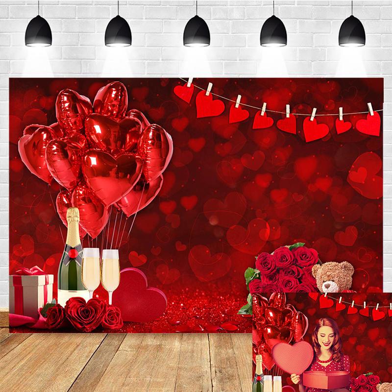 Valentine's Day Photocall Love Heart Bokeh Glitter Photography Backdrop Rose Flower Balloon Newborn Portrait Photo Background