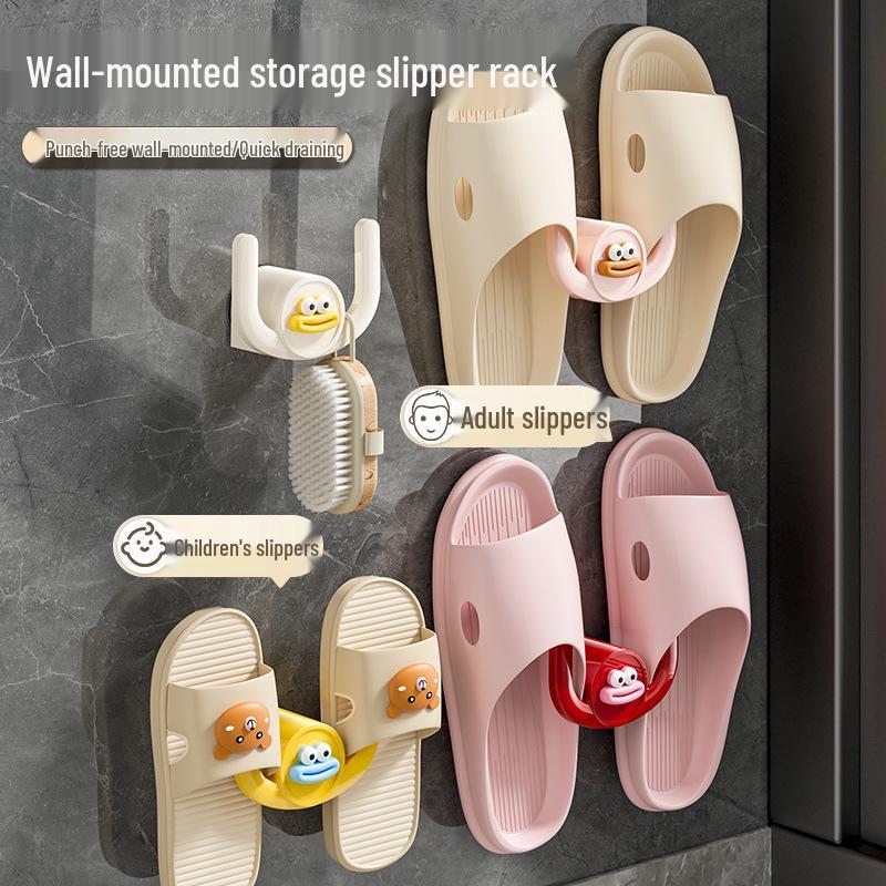 Cartoon Sausage Mouth Slippers Holder: Wall-Mount, No-Drill, Behind-Door Bathroom Hook Rack