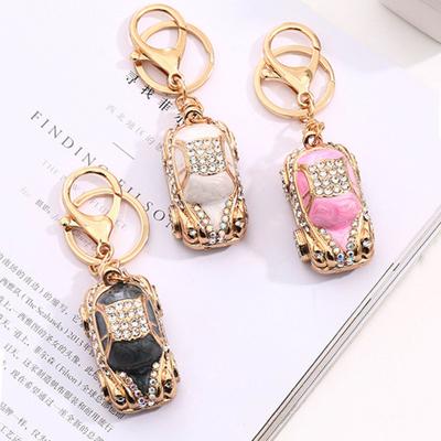 Creative Car Shape Pendant Keychain Colorful Rhinestones Inlaid Keyring Bag Souvenir Charm