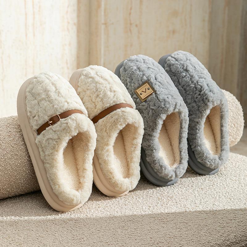 Home warm and velvet thick-bottomed couple's cotton slippers warm, non-slip and wear-resistant, lightweight fluff mop