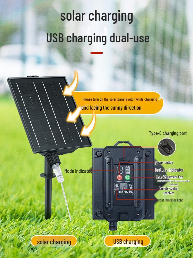 24V Solar Charging Panel with Copper Wire, Outdoor Low Voltage Light, Portable Remote Control, USB Interface, Energy Storage, Photovoltaic Accessory.