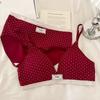Plaid splicing polka dot thin triangular cup without steel ring to gather small breasts, double breasts, anti-sagging bra set
