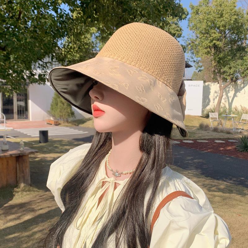 Vinyl Hat Female Embossed Butterfly Mesh Breathable Bucket Hat Summer Outdoor Sunscreen Sun Hat New