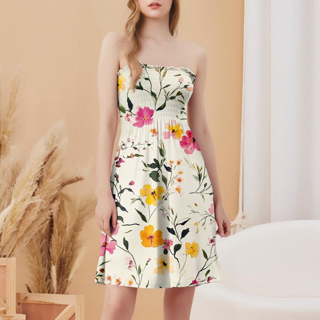 Fashionable Women's Casual Tube Top Floral Print Sleeveless Dress