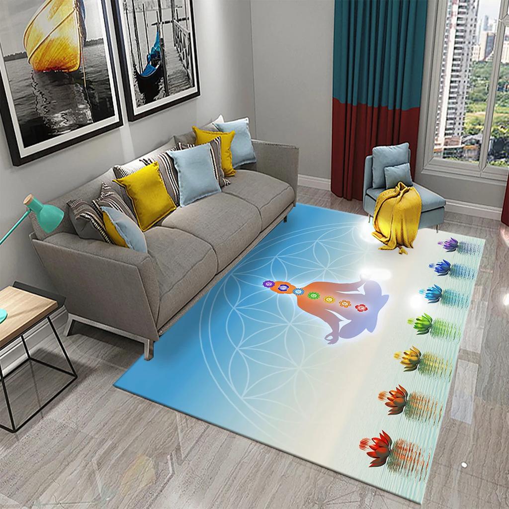 3D Color Bohemian Seven Chakras Carpet for Bedroom Living Room Decoration Floor Area Mat Kitchen Bathroom Entrance Anti-slip Rug