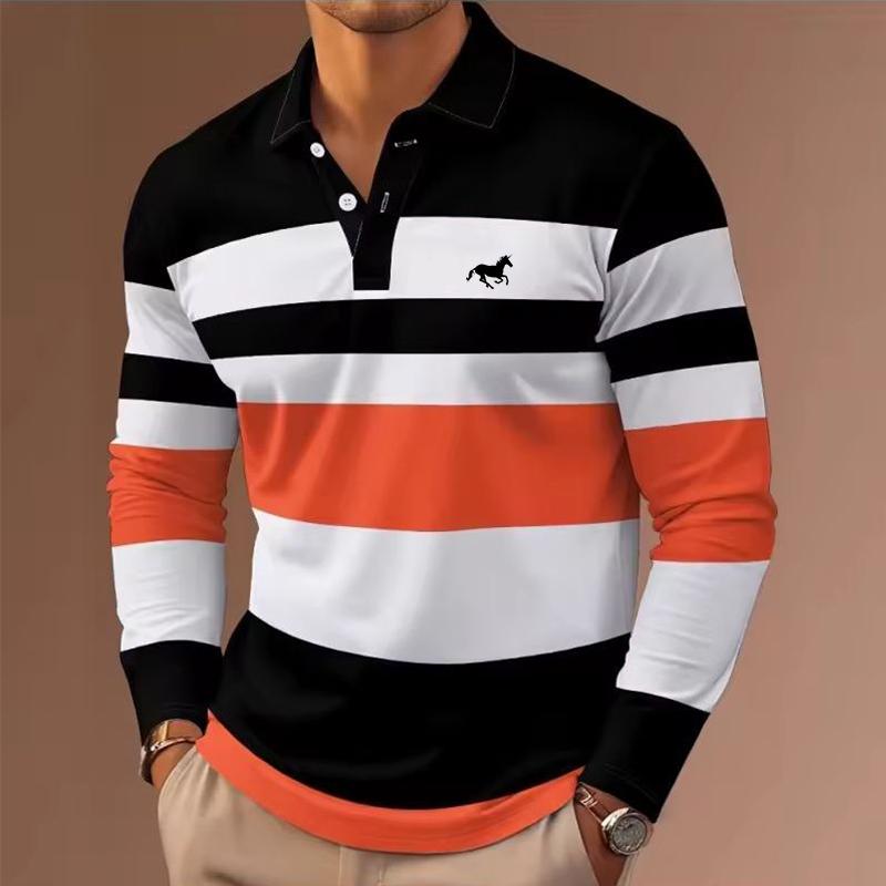 Autumn Winter Men Clothes Long Sleeve Stripe Polo Shirt Men Casual Fashion Golf Polo Shirt Slim Fit Tops 100% Polyester