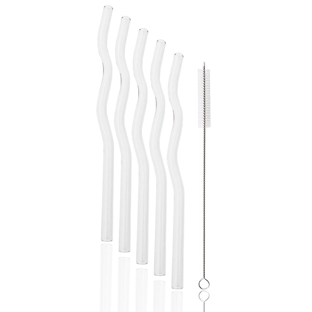 

6 шт. 200*8 мм стеклянные соломинки волнистые розовые набор питьевых соломинок со щеткой соломинка из высокоборосиликатного стекла кухонная вечеринка барная посуда для напитков прозрачный