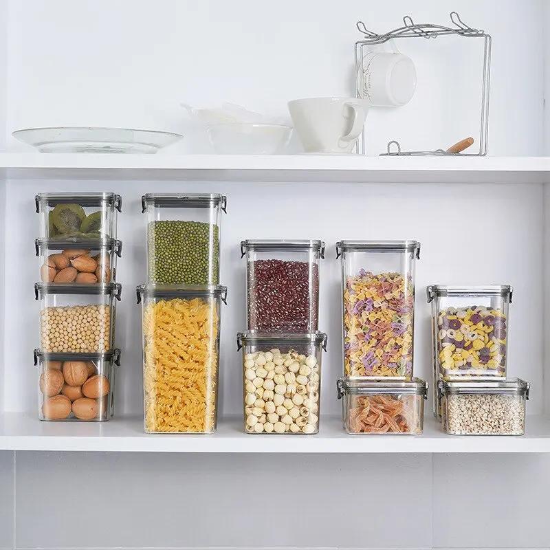 Transparent Food Storage Containers 460/700/1300ML Kitchen Airtight Plastic Storage Boxes Stackable Cans forKitchen Organization