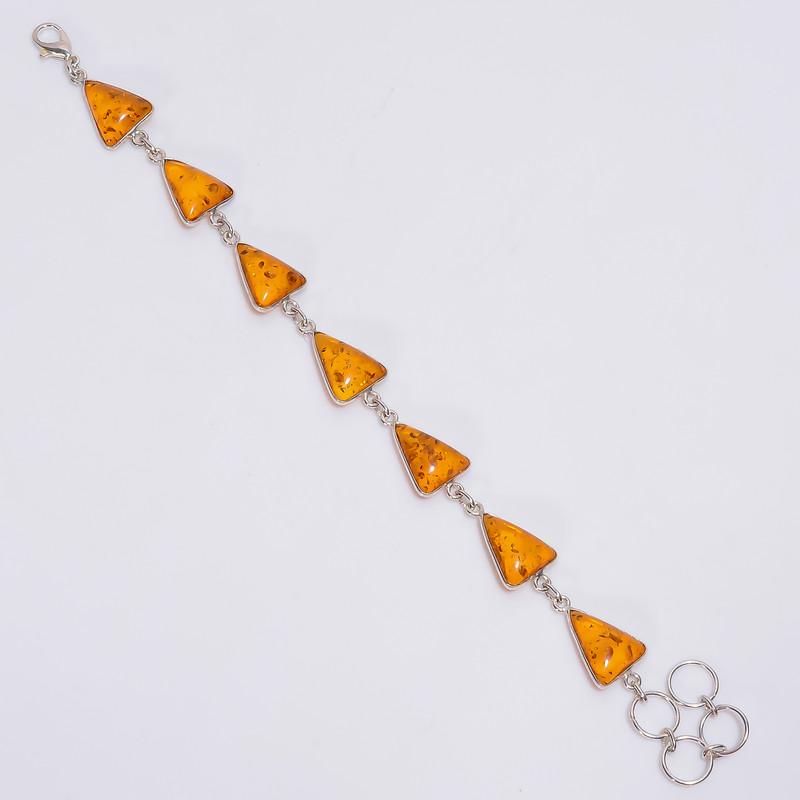 

Mind Blowing Top Grade Qualite 100% Natural Baltic Amber Triangle Shape Ethnic Handmade Jewelry 925 Steling Silver Bracelet 7-8 WSJ-4652 7-8 помаранчевий