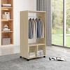 Wardrobe Closet Shelf 2 Compartments Wardrobe 4 Swivel Casters dim. 60L x 40W x 128H cm Natural Wood