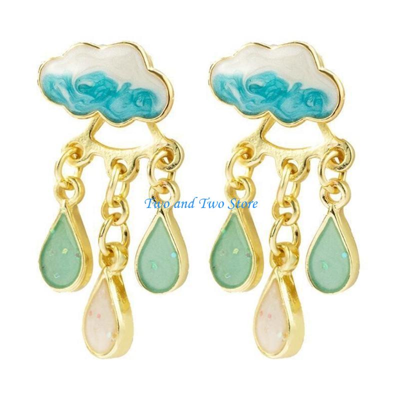 HX6F Delicate Golden Cloud Earrings with Crystal Water Drops for a Appearance