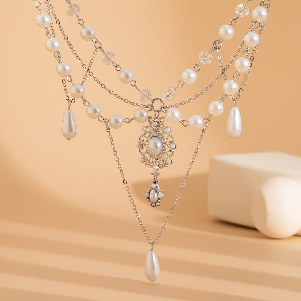 Pearl Teardrop Pendant Collarbone Chain Sweet Tassel Alloy Beaded Necklace Stacked Fashion Commuter Style Party Women's Necklace