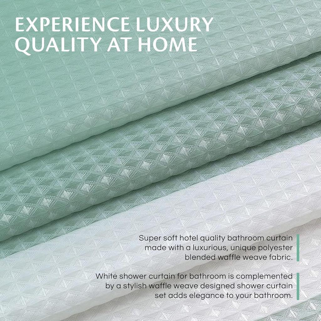 Waffle Waterproof Shower Curtain, Green Stripe Decorative Shower Curtain With Hooks, Waterproof Fabric Bathroom Shower Curtain