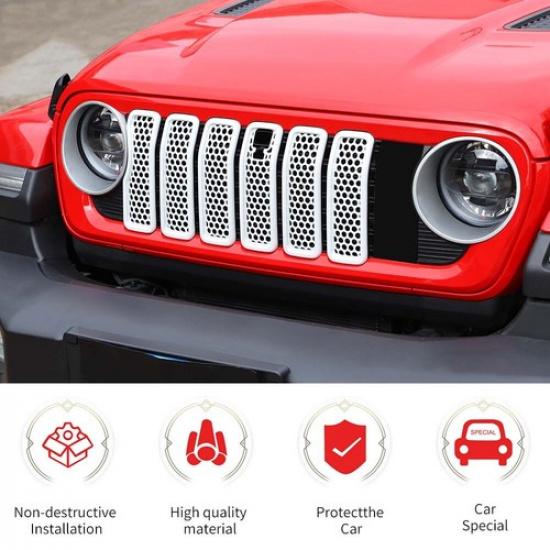 For Jeep Wrangler JL 24-25 WHITE Grille Panel Decor Cover Trim Guard ert Deco