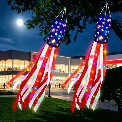 American Flag with Light Weatherproof Wind Flag Independence Day Polyester Patriotic Outdoor Display for Gardens Porches