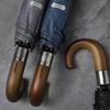 Wooden Folding Umbrella for Men, Sunny and Rainy Umbrella Windproof Strong, Sun Umbrella Wood Handle, 10 Ribs