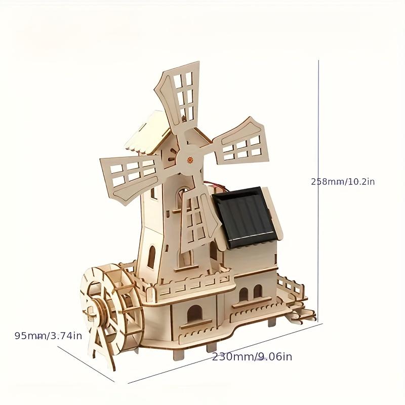 3D Solar Windmill Wooden Puzzle and Scientific Experiment Assembly Set - Wooden Puzzle Suitable for Both Men and Women